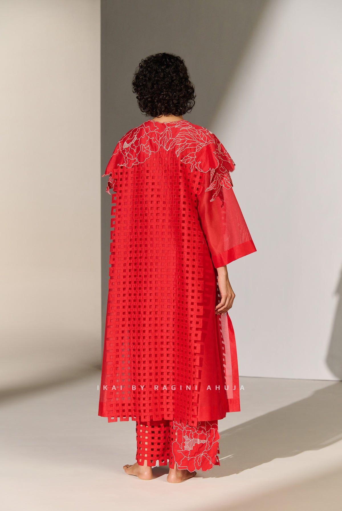 3D FLORAL CUTWORK PANEL KAMEEZ RED