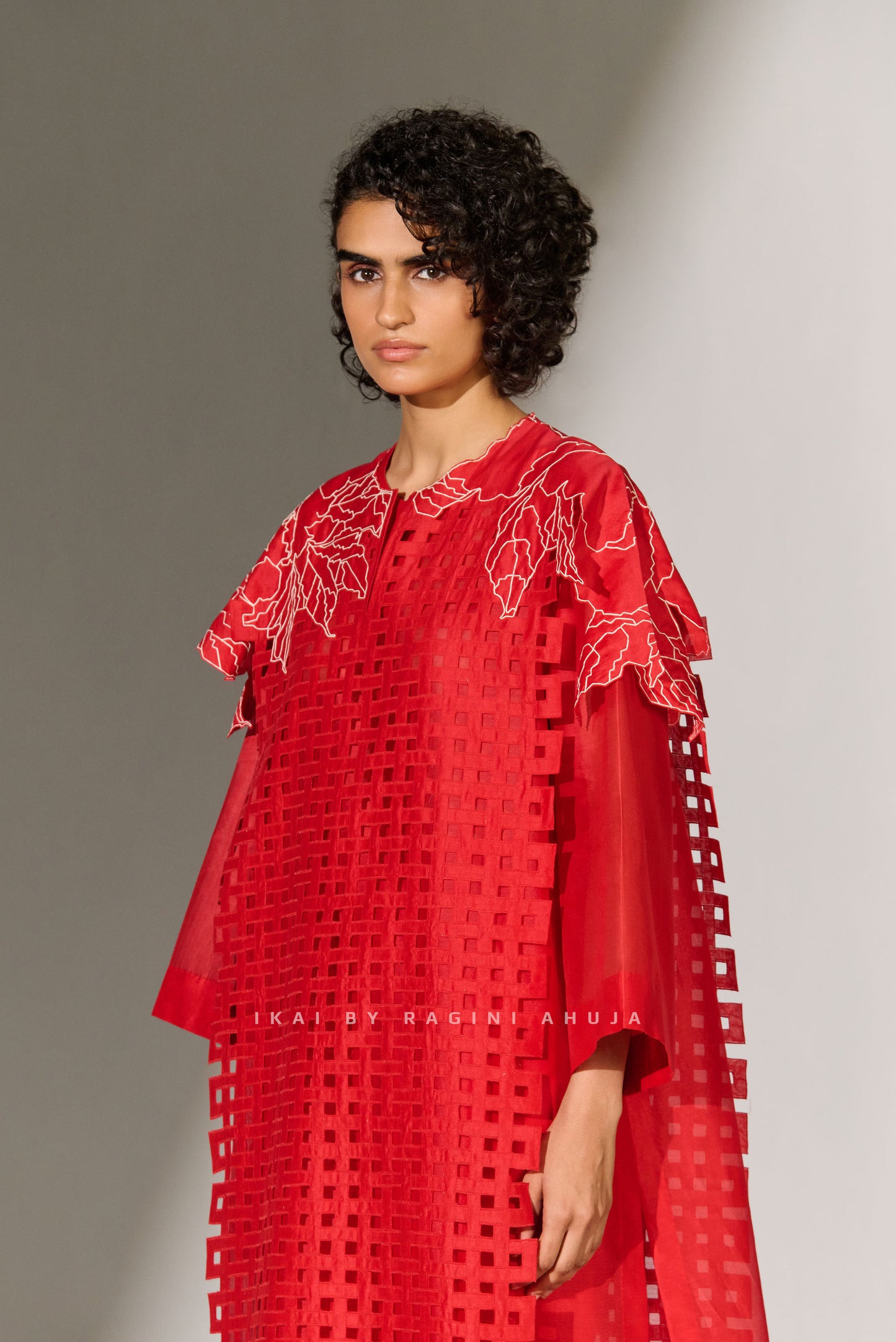 3D FLORAL CUTWORK PANEL KAMEEZ RED