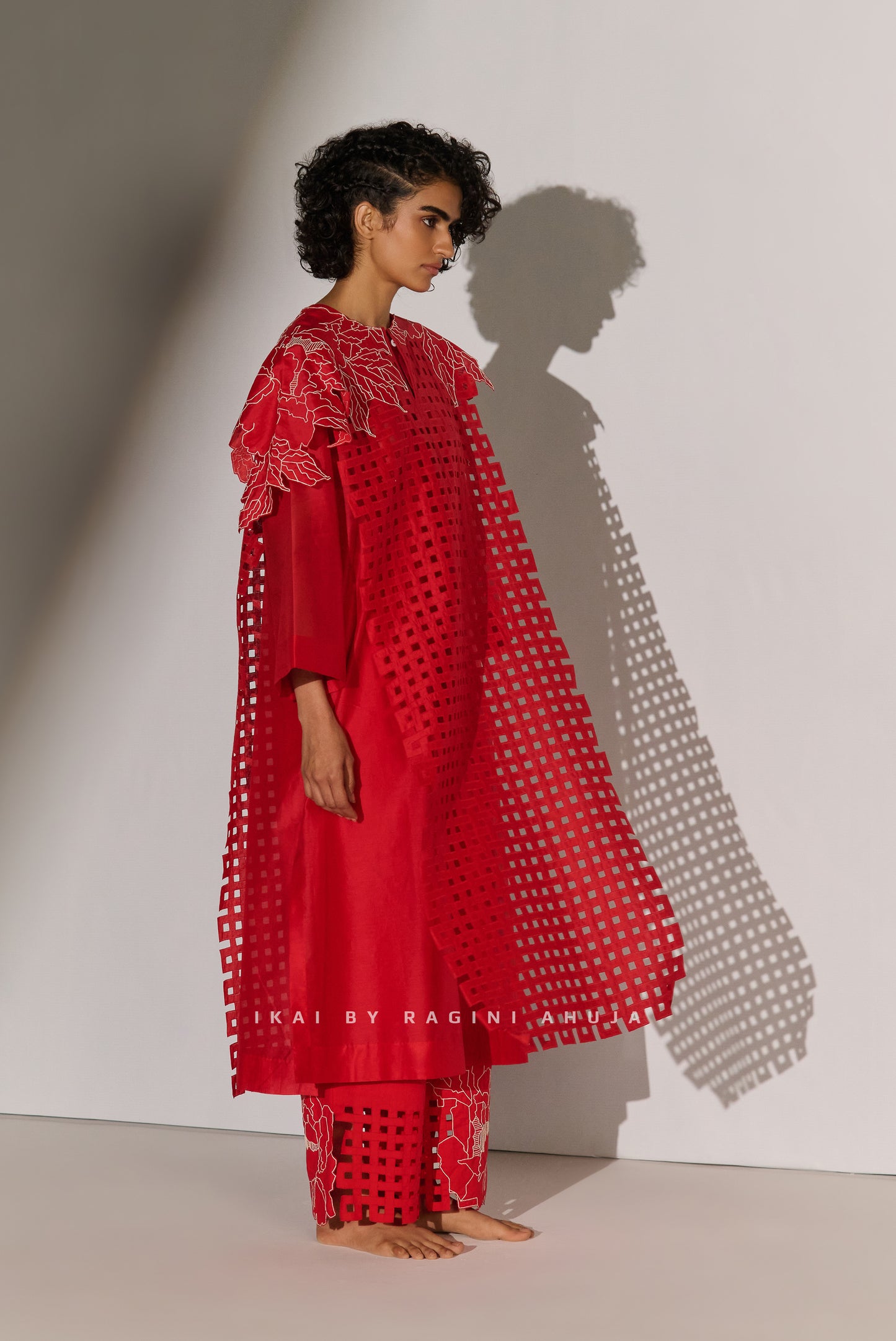 3D FLORAL CUTWORK PANEL KAMEEZ RED