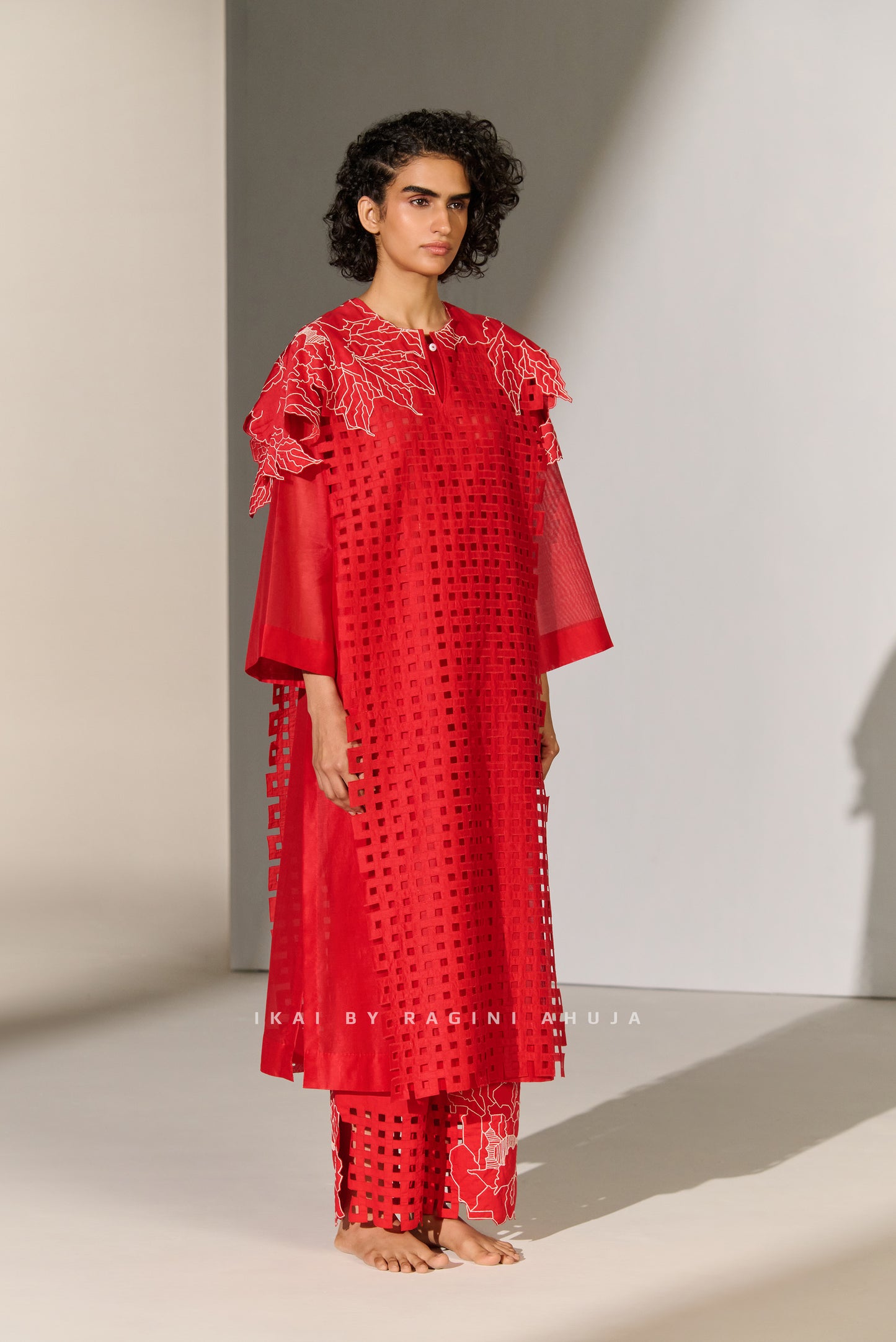 3D FLORAL CUTWORK PANEL KAMEEZ RED