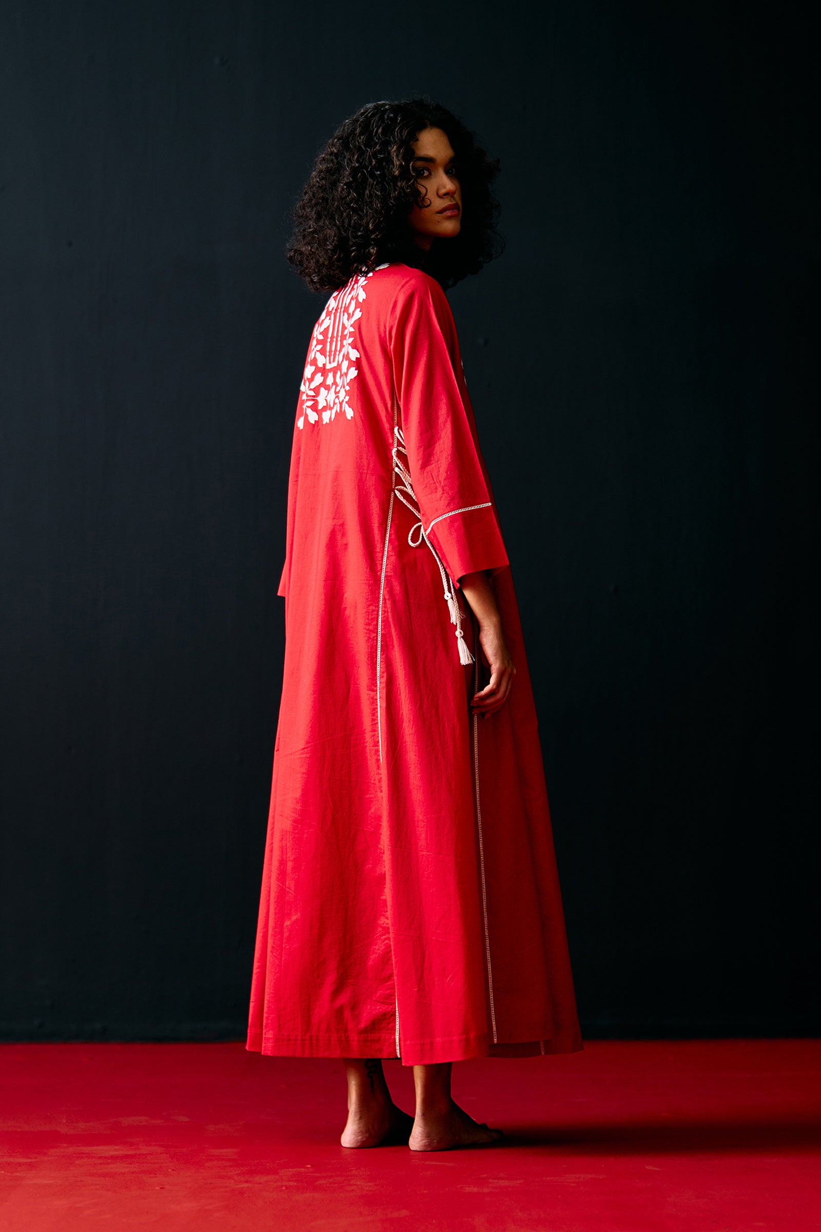 RED FLORAL A-LINE DRESS