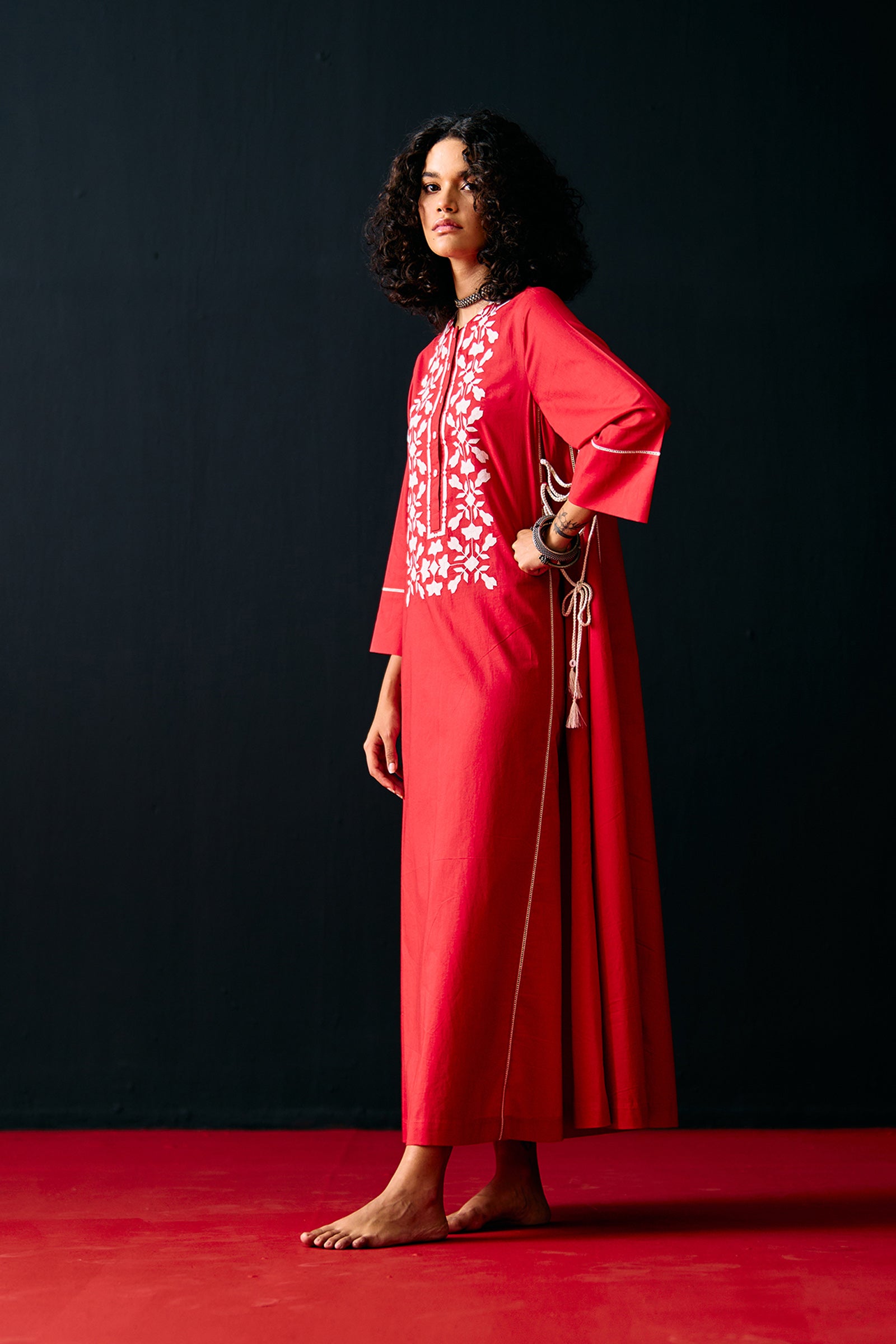 RED FLORAL A-LINE DRESS