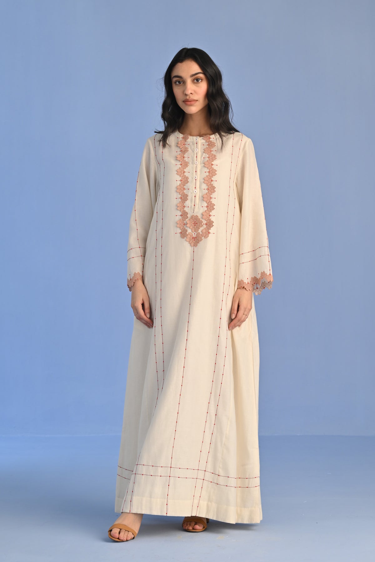 A-LINE DRESS WITH 3D NECK APPLIQUE'