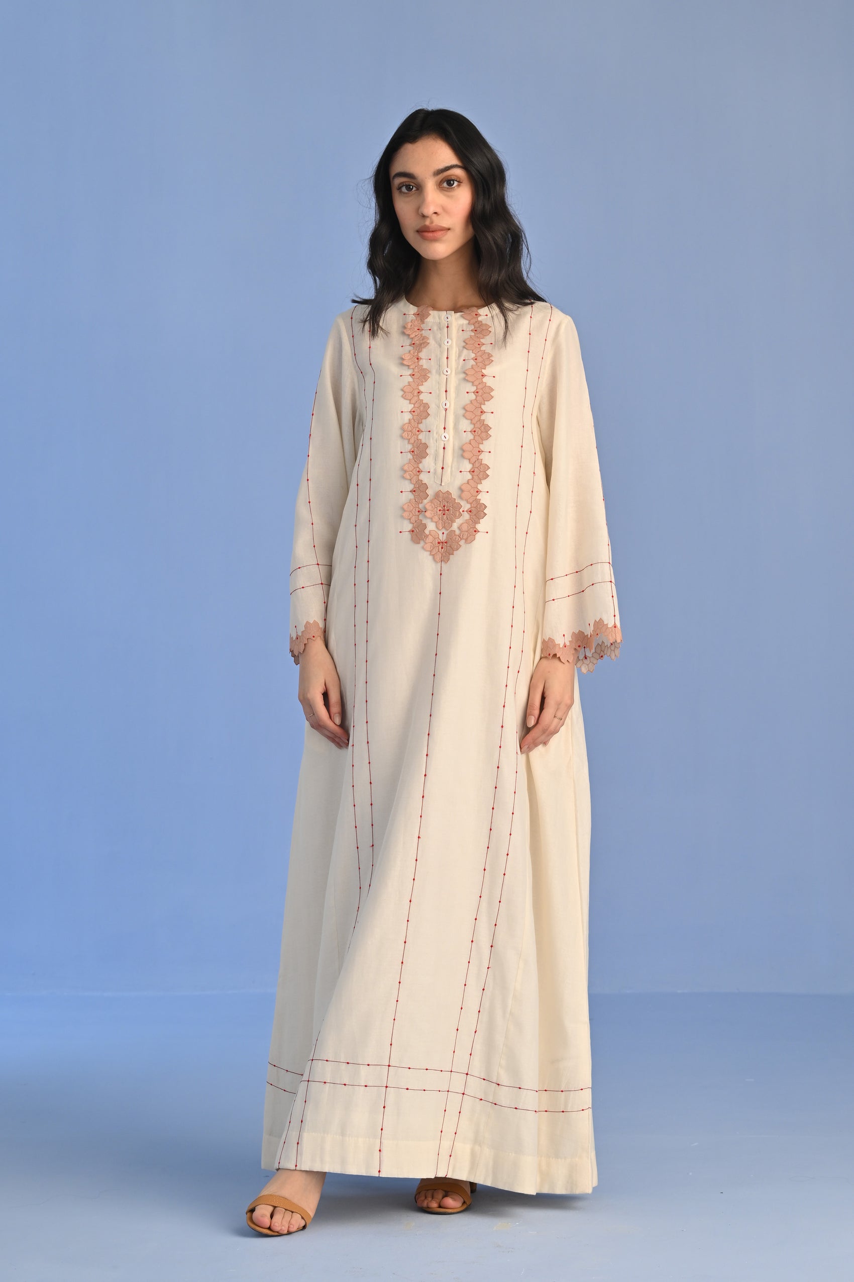 A-LINE DRESS WITH 3D NECK APPLIQUE'