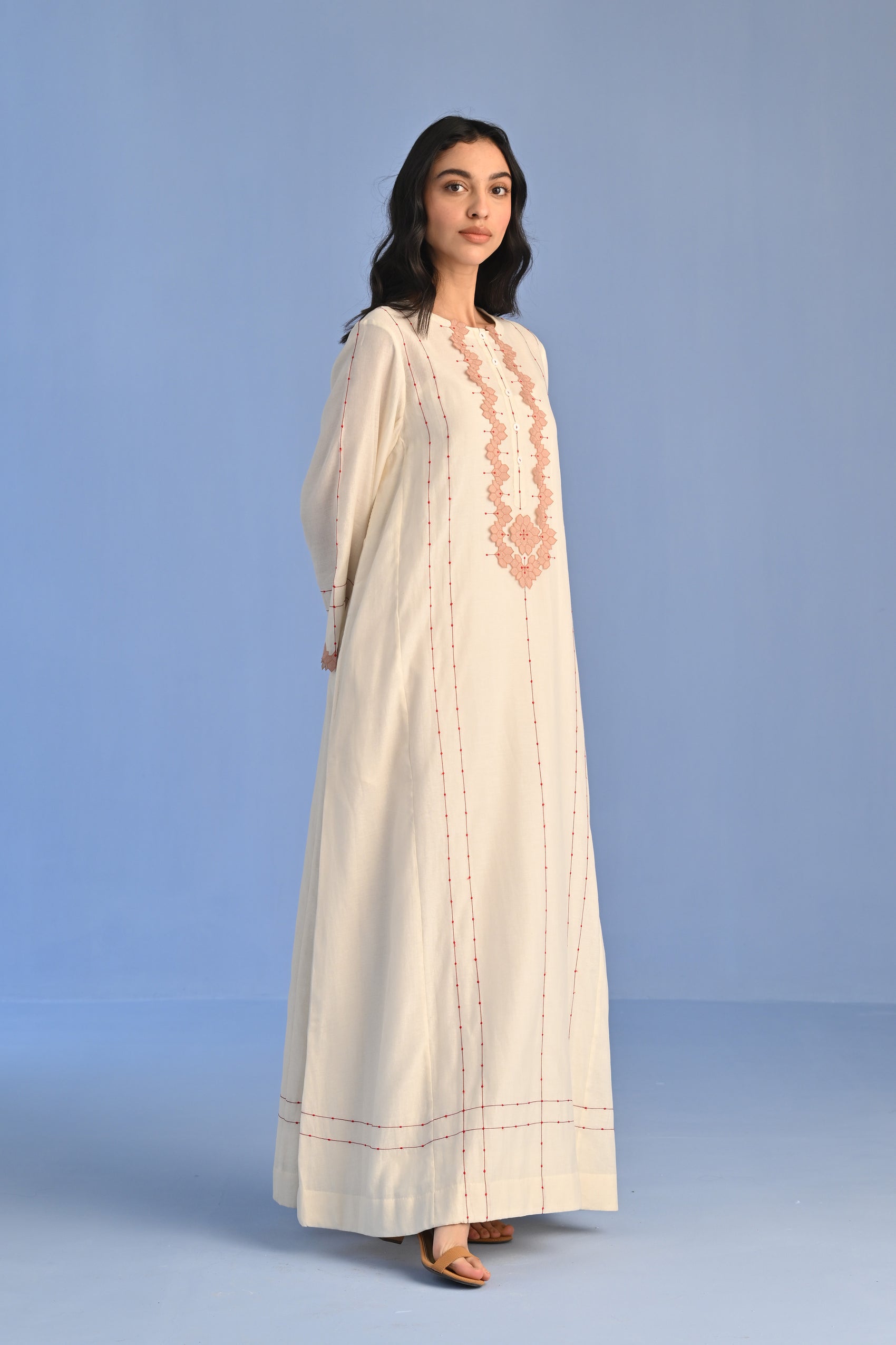 A-LINE DRESS WITH 3D NECK APPLIQUE'