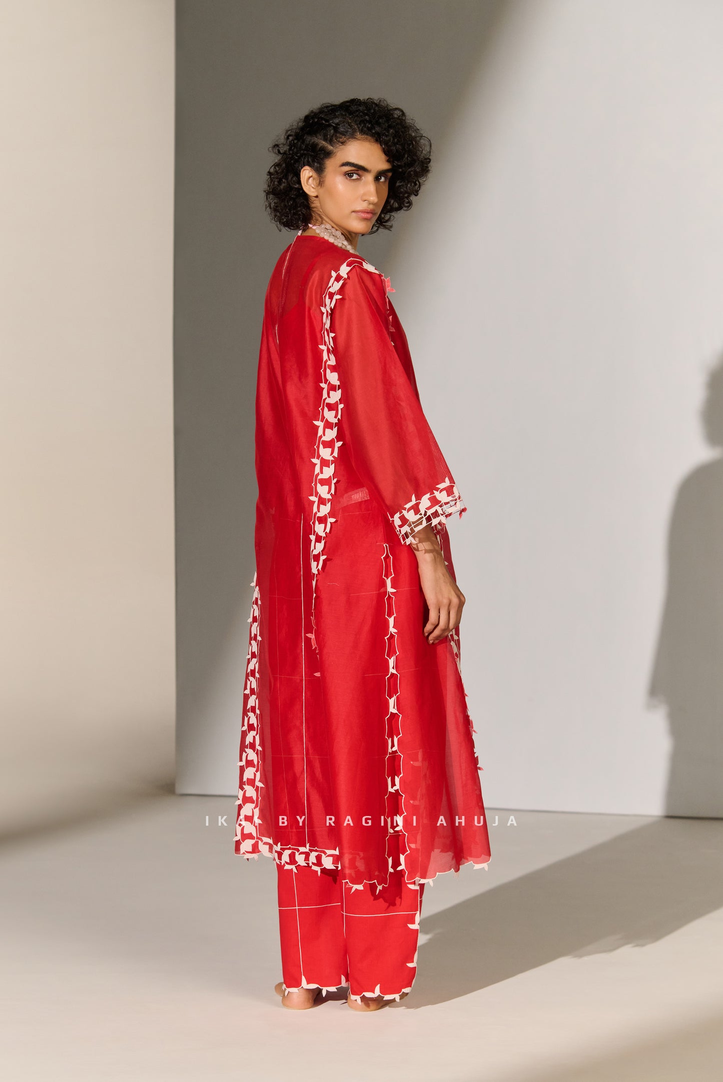 CUTWORK A-LINE KAMEEZ RED