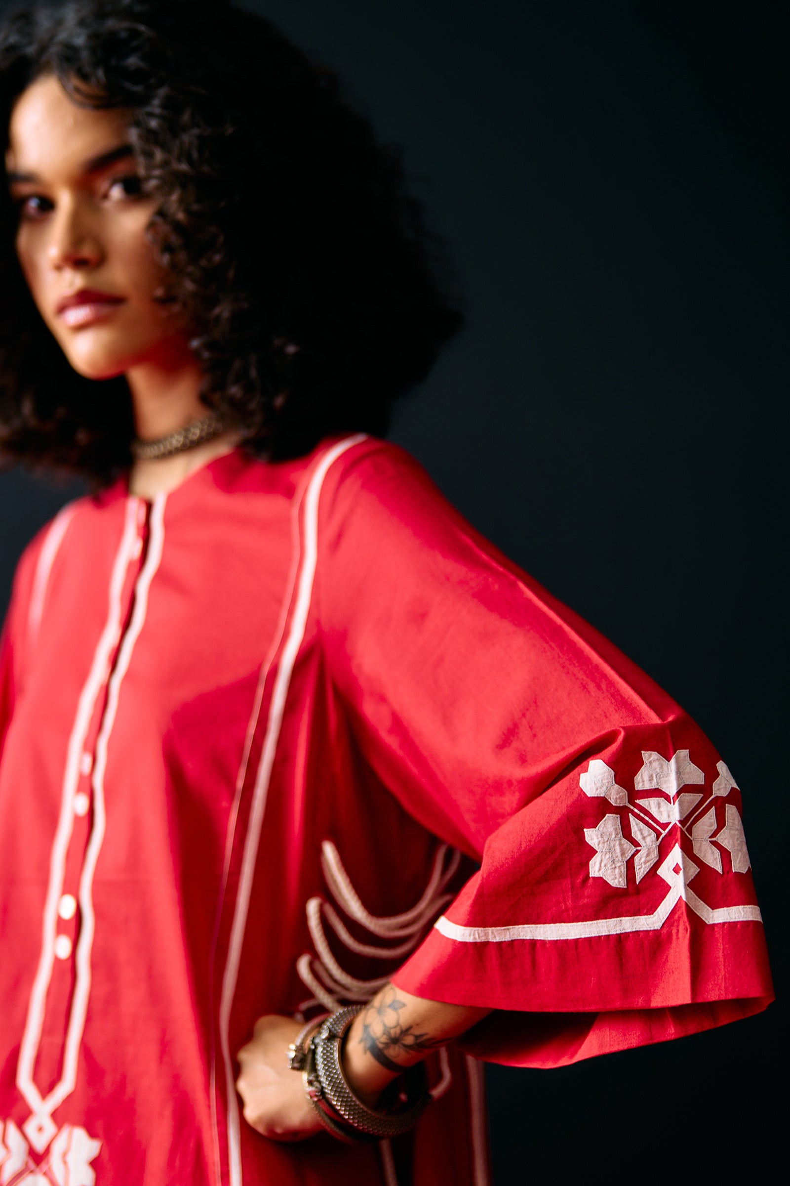 RED A-LINE KAMEEZ