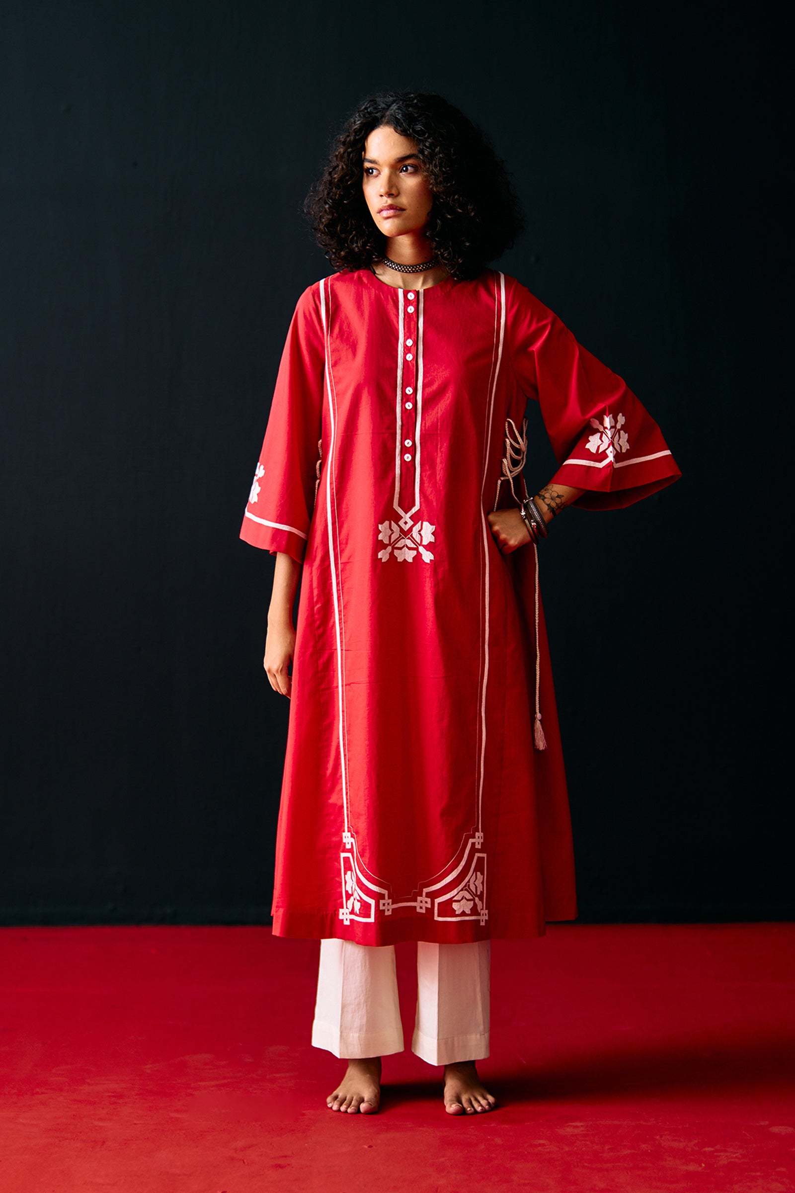 RED A-LINE KAMEEZ