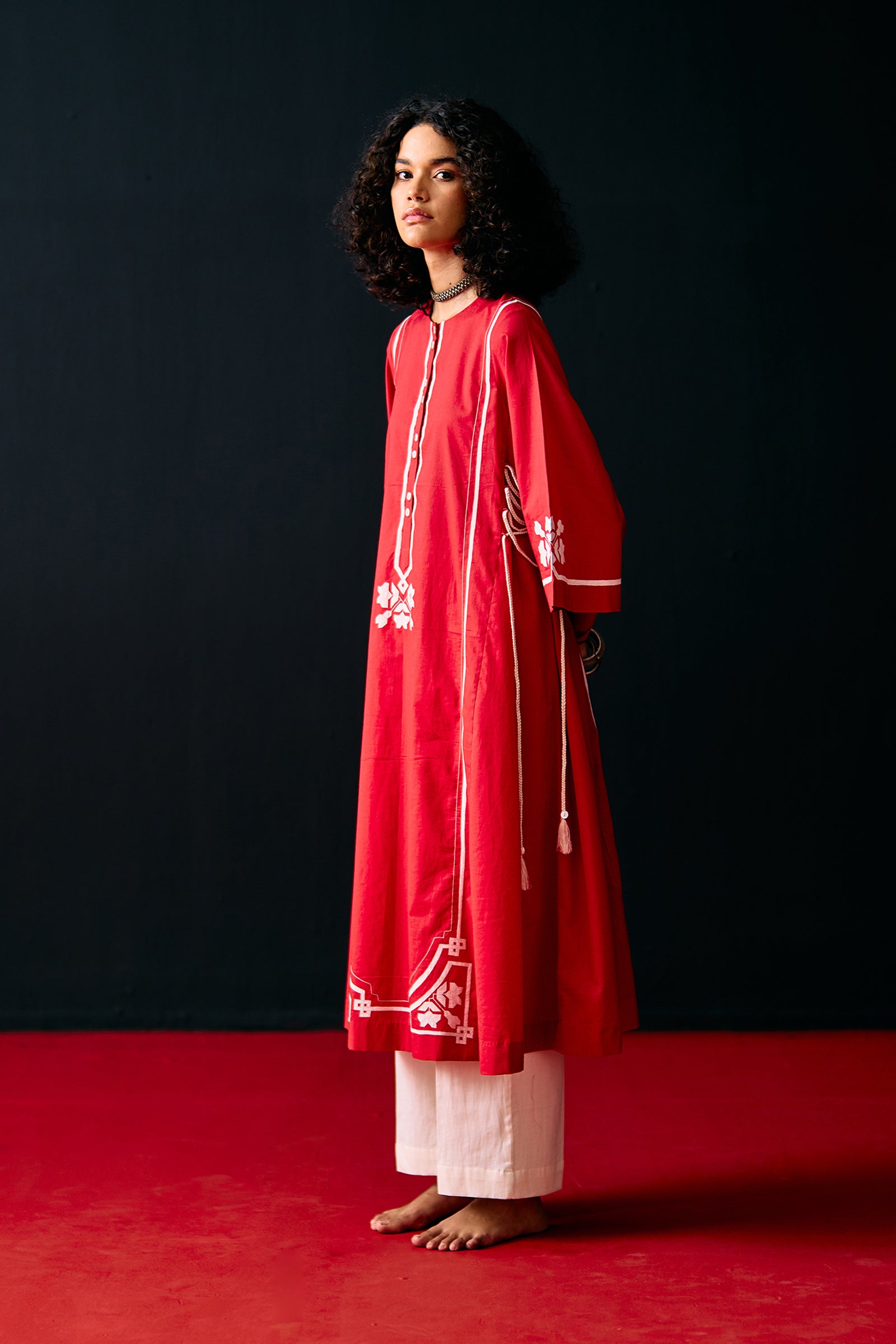 RED A-LINE KAMEEZ