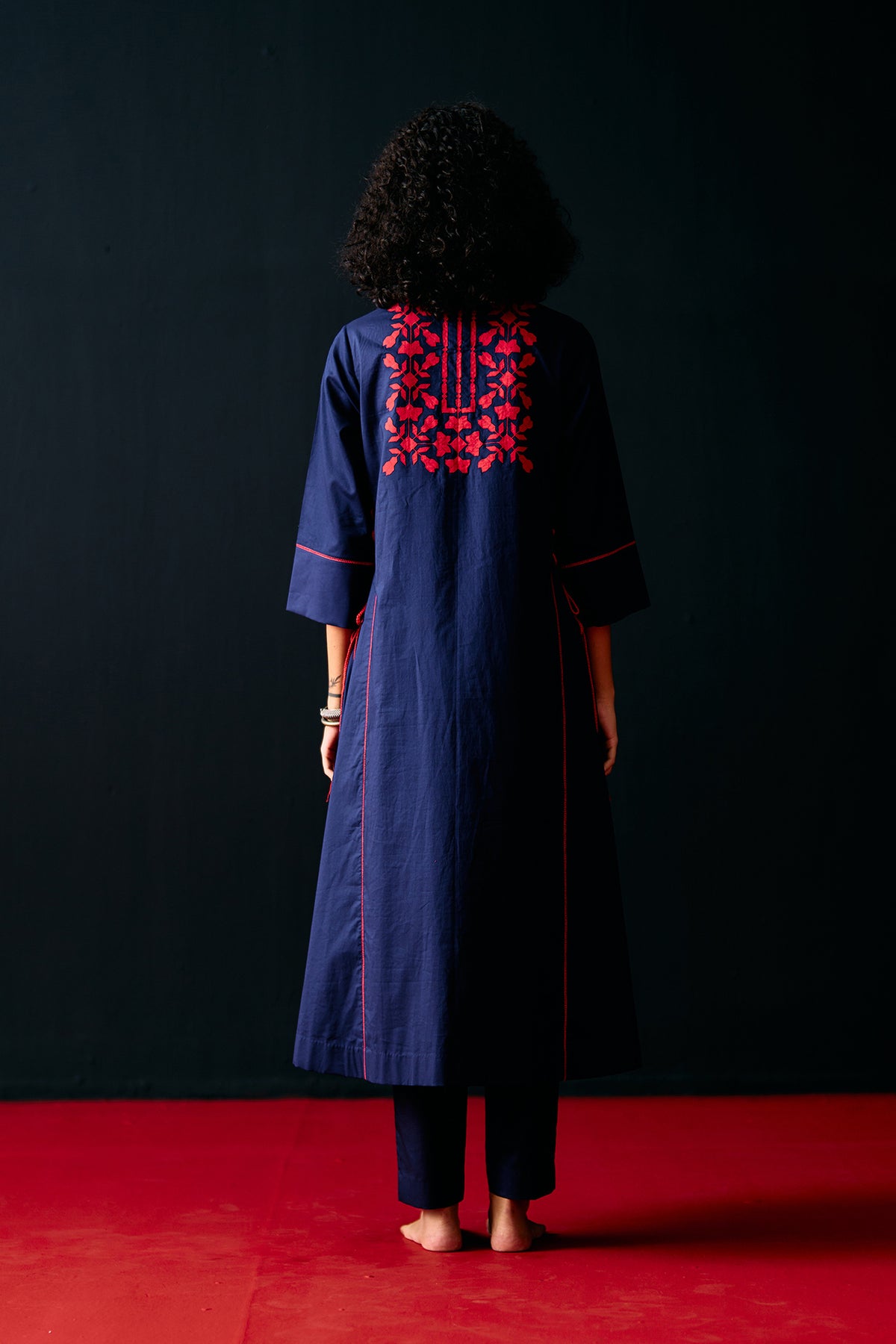 NAVY FLORAL A-LINE KAMEEZ