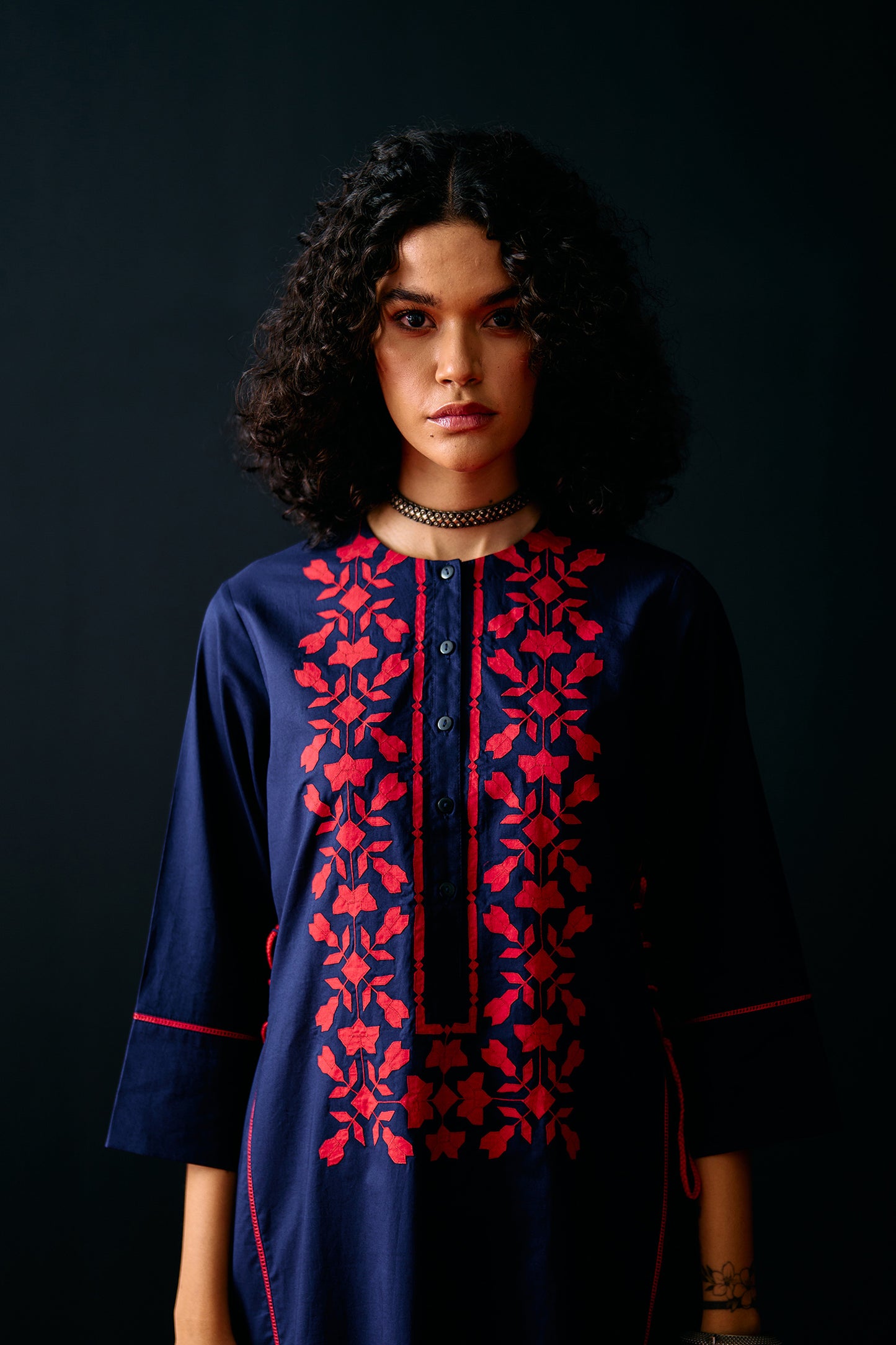 NAVY FLORAL A-LINE KAMEEZ