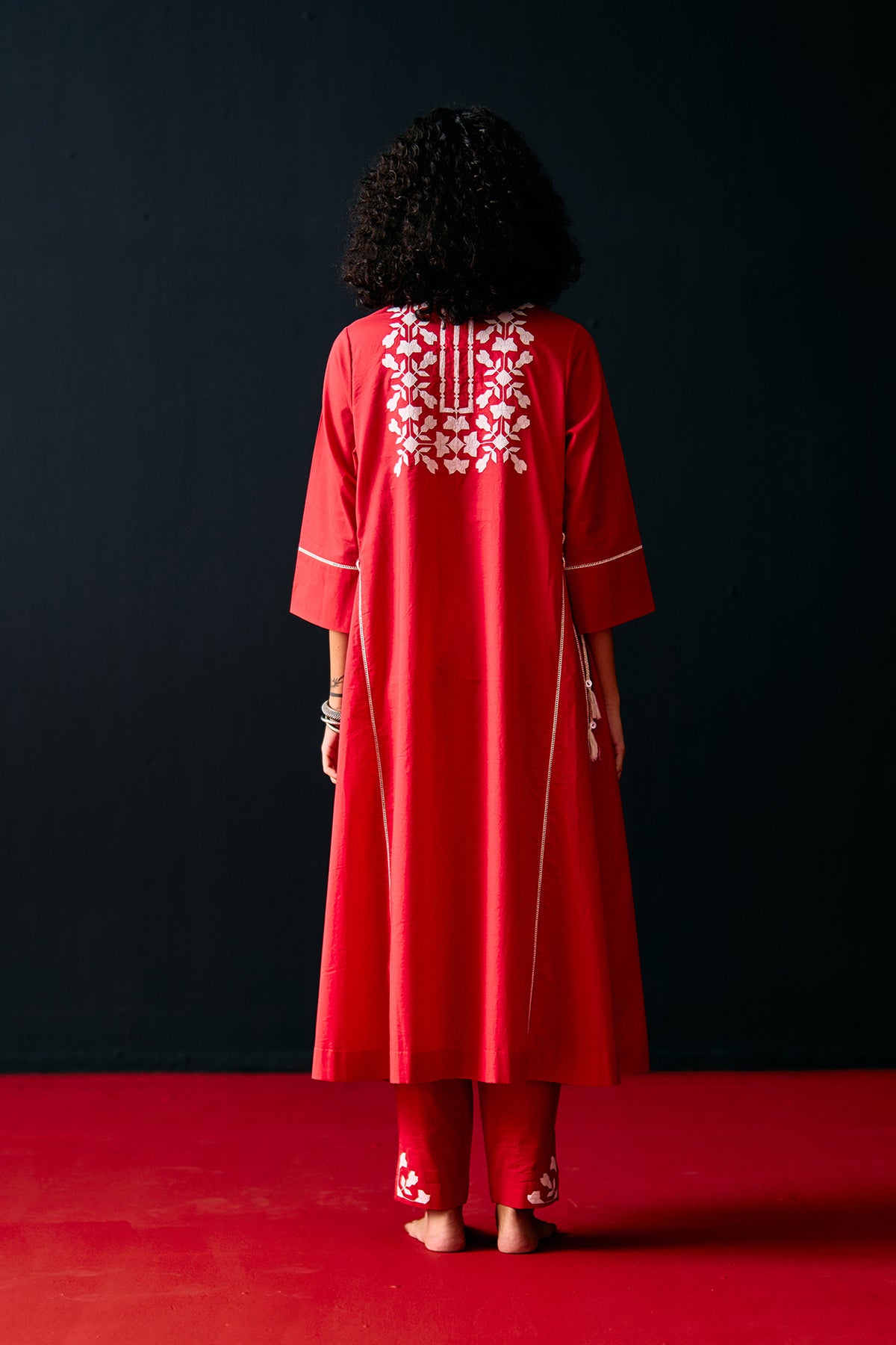 RED FLORAL A-LINE KAMEEZ