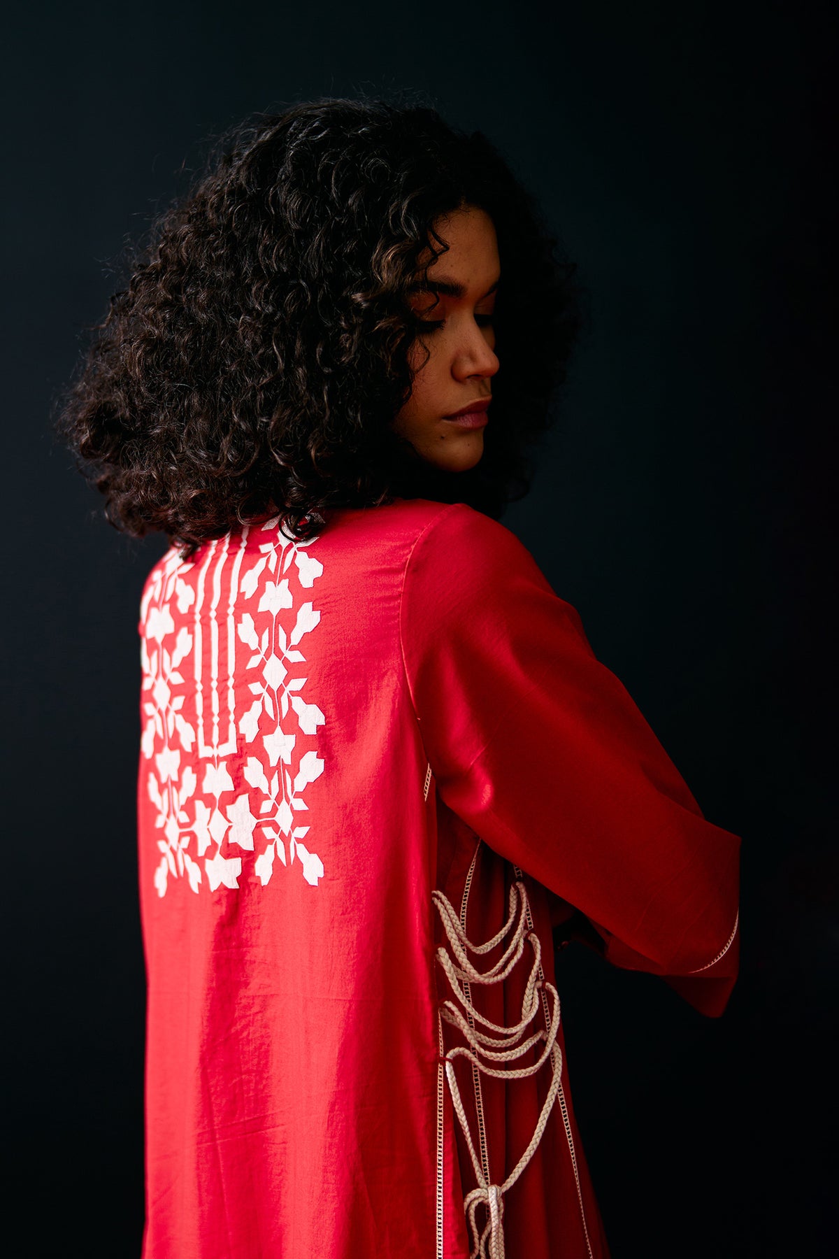 RED FLORAL A-LINE KAMEEZ