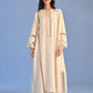 A-LINE PLEATED DRESS WITH APPLIQUE' AND CUTWORK