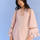A-LINE PLEATED DRESS WITH APPLIQUE' AND CUTWORK