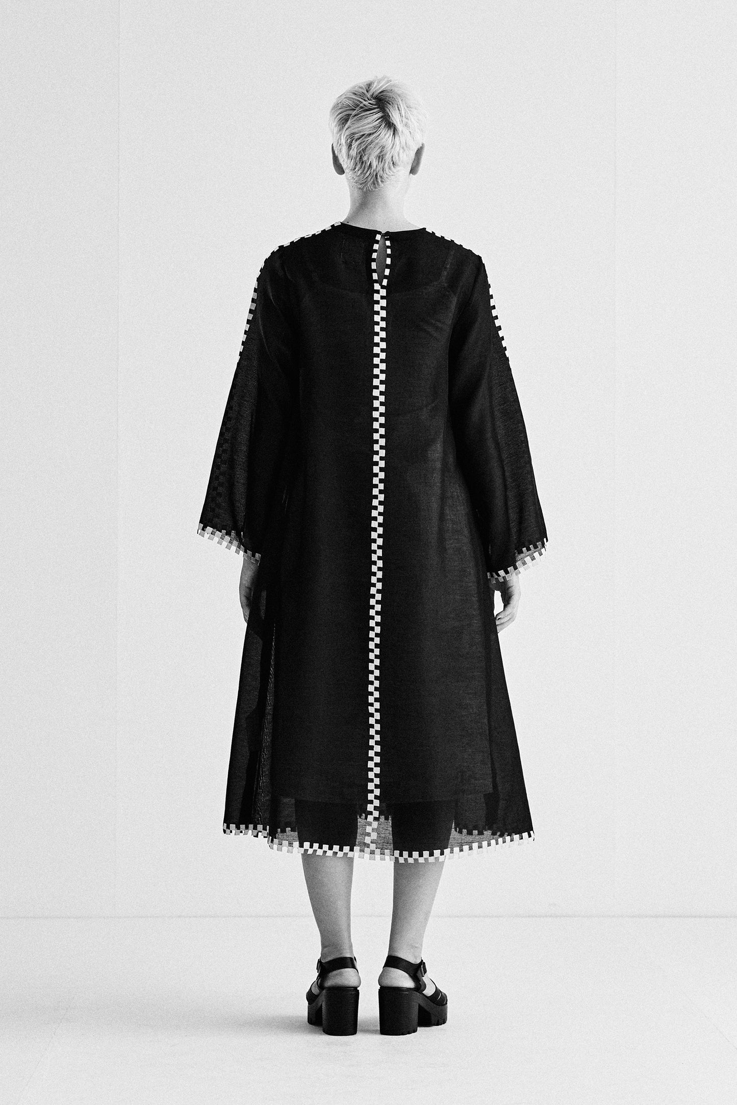 CIRCULAR DRESS WITH APPLIQUE' AND CUTWORK
