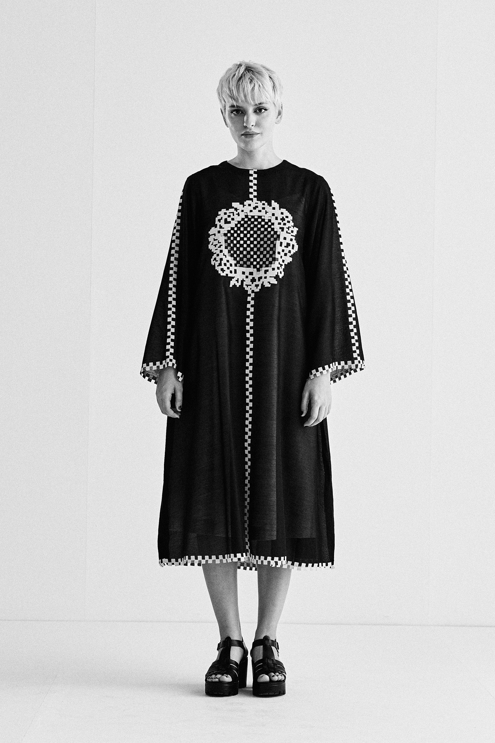 CIRCULAR DRESS WITH APPLIQUE' AND CUTWORK