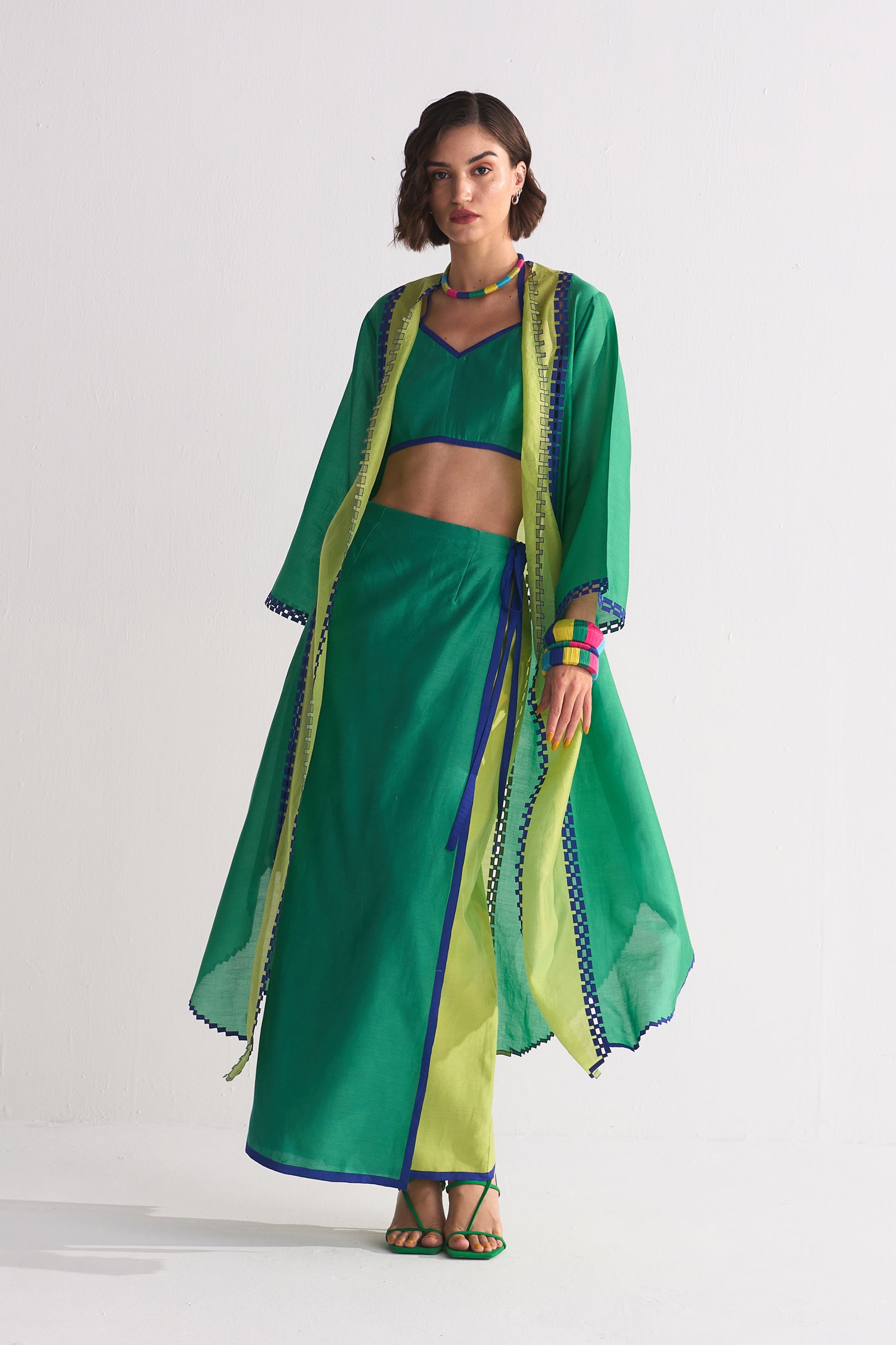 COLOUR BLOCKED APPLIQUE' AND CUTWORK JACKET