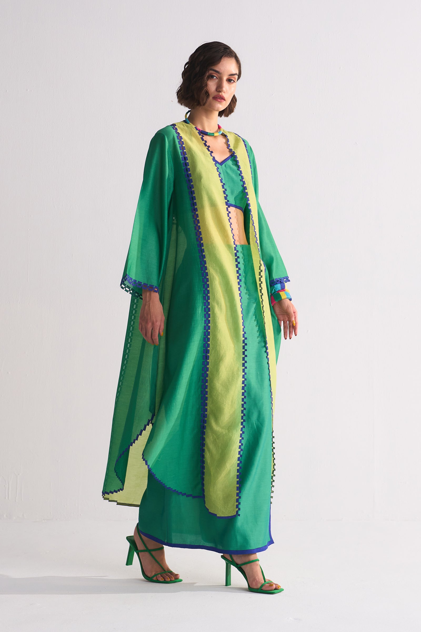 COLOUR BLOCKED APPLIQUE' AND CUTWORK JACKET