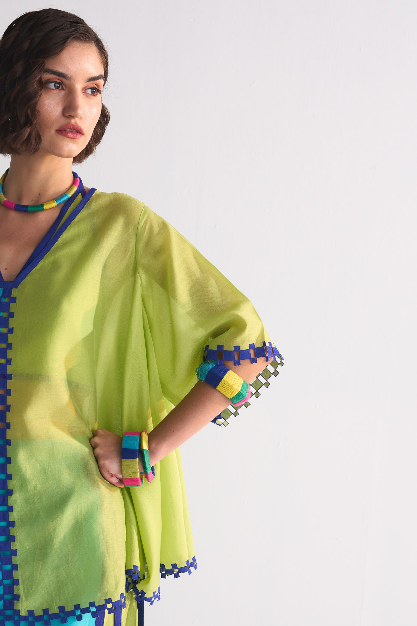 COLOUR BLOCKED APPLIQUE' AND CUTWORK CIRCULAR SHIRT