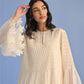 PLEATED APPLIQUE' AND CUTWORK DRESS