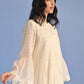PLEATED APPLIQUE' AND CUTWORK DRESS