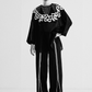 DROP SHOULDER SHIRT WITH NECK APPLIQUE'
