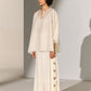 GEOMETRIC NECK CUTWORK DROP SHOULDER SHIRT IVR