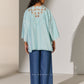 GEOMETRIC NECK CUTWORK DROP SHOULDER SHIRT SKY