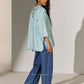 GEOMETRIC NECK CUTWORK DROP SHOULDER SHIRT SKY
