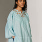 GEOMETRIC NECK CUTWORK DROP SHOULDER SHIRT SKY