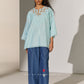 GEOMETRIC NECK CUTWORK DROP SHOULDER SHIRT SKY