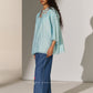 GEOMETRIC NECK CUTWORK DROP SHOULDER SHIRT SKY