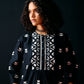 BLACK CENTRE GATHER APPLIQUE' DRESS