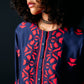 NAVY CENTRE GATHER APPLIQUE' DRESS