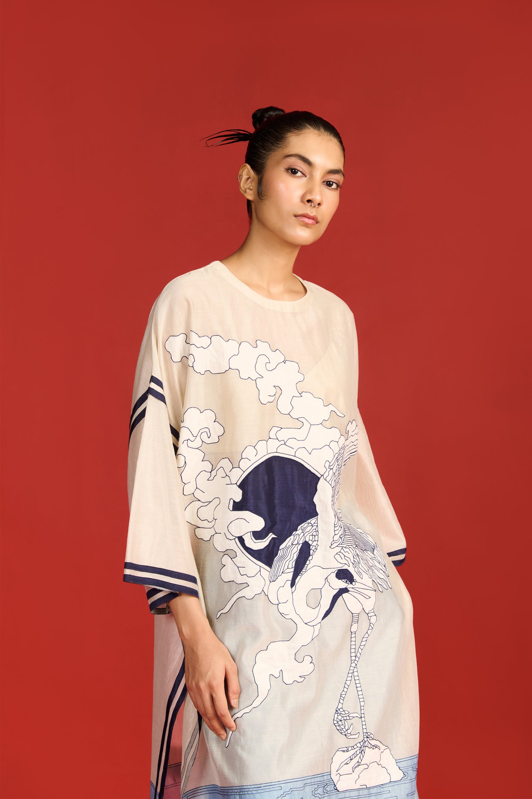 SUN, CRANE AND CLOUDS KAFTAN TUNIC