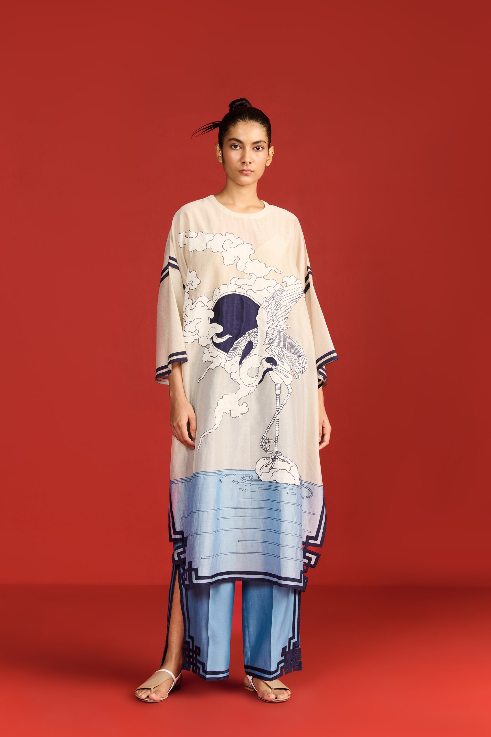 SUN, CRANE AND CLOUDS KAFTAN TUNIC