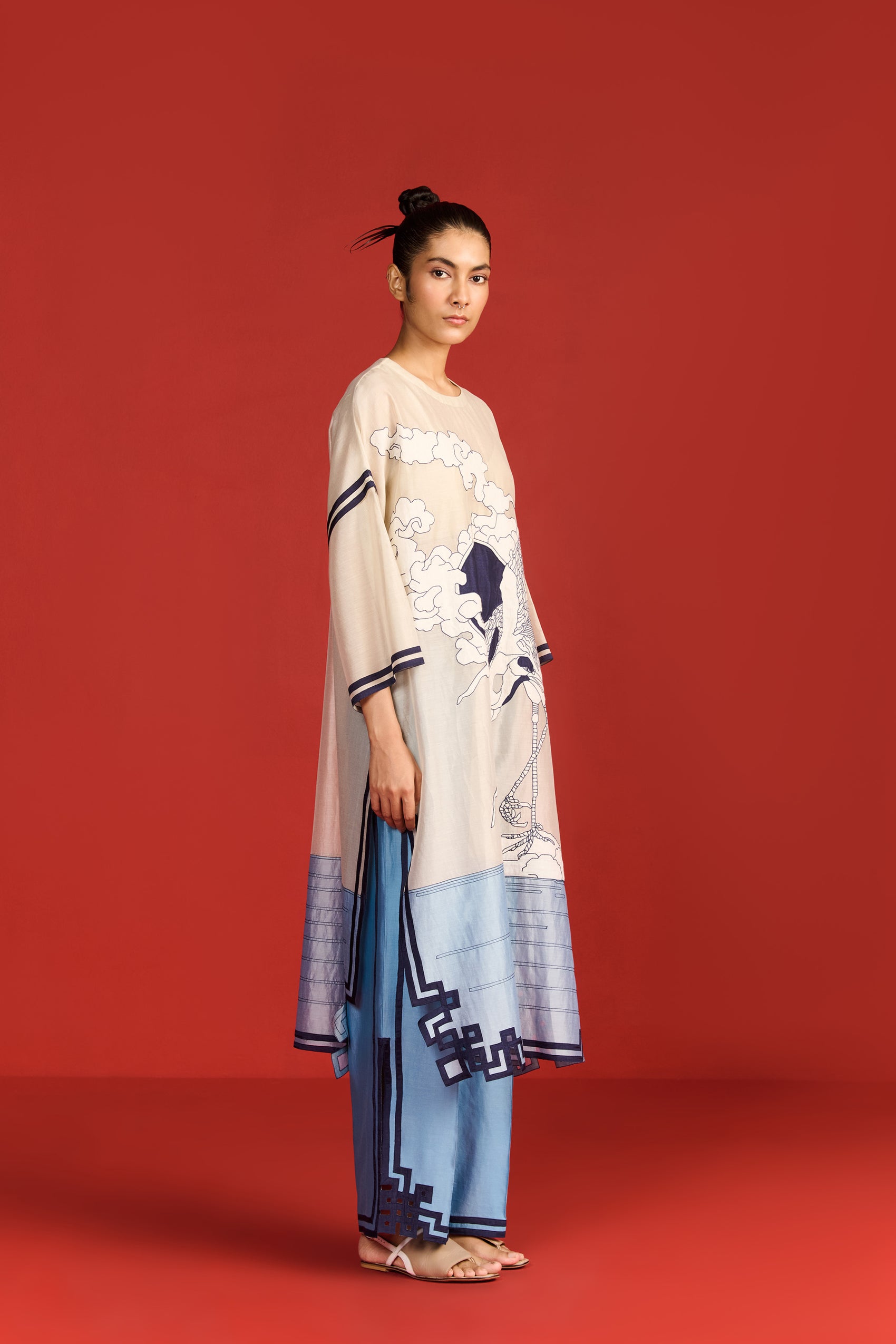 SUN, CRANE AND CLOUDS KAFTAN TUNIC