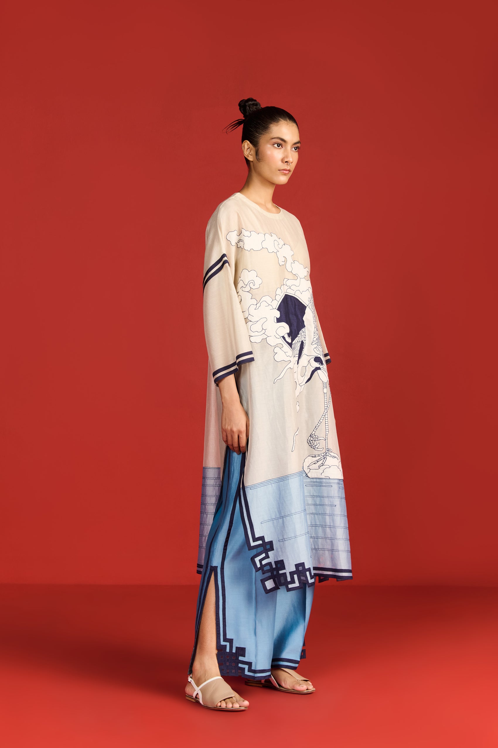 SUN, CRANE AND CLOUDS KAFTAN TUNIC