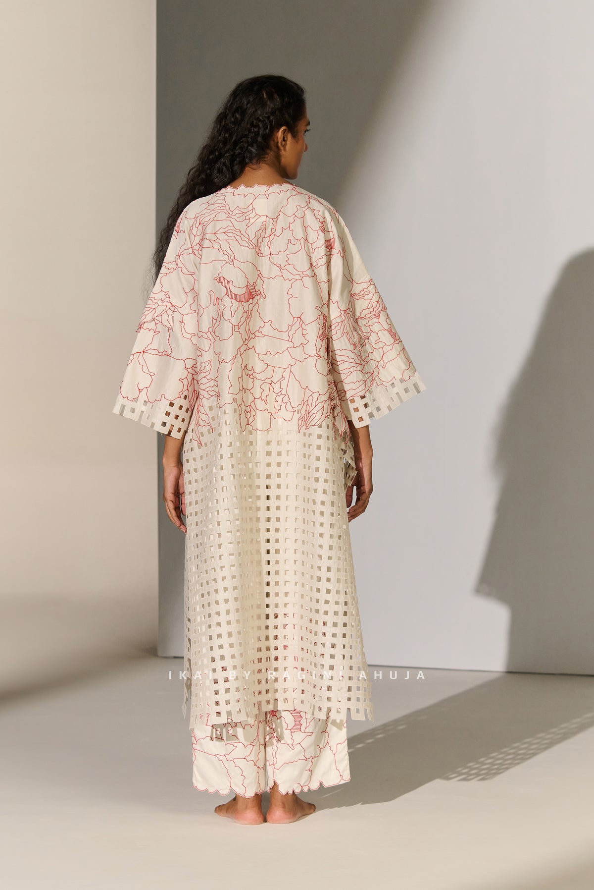 GEOMETRIC AND FLORAL CUTWORK KAFTAN IVR
