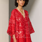 GEOMETRIC AND FLORAL CUTWORK KAFTAN RED