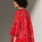 GEOMETRIC AND FLORAL CUTWORK KAFTAN RED