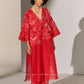 GEOMETRIC AND FLORAL CUTWORK KAFTAN RED