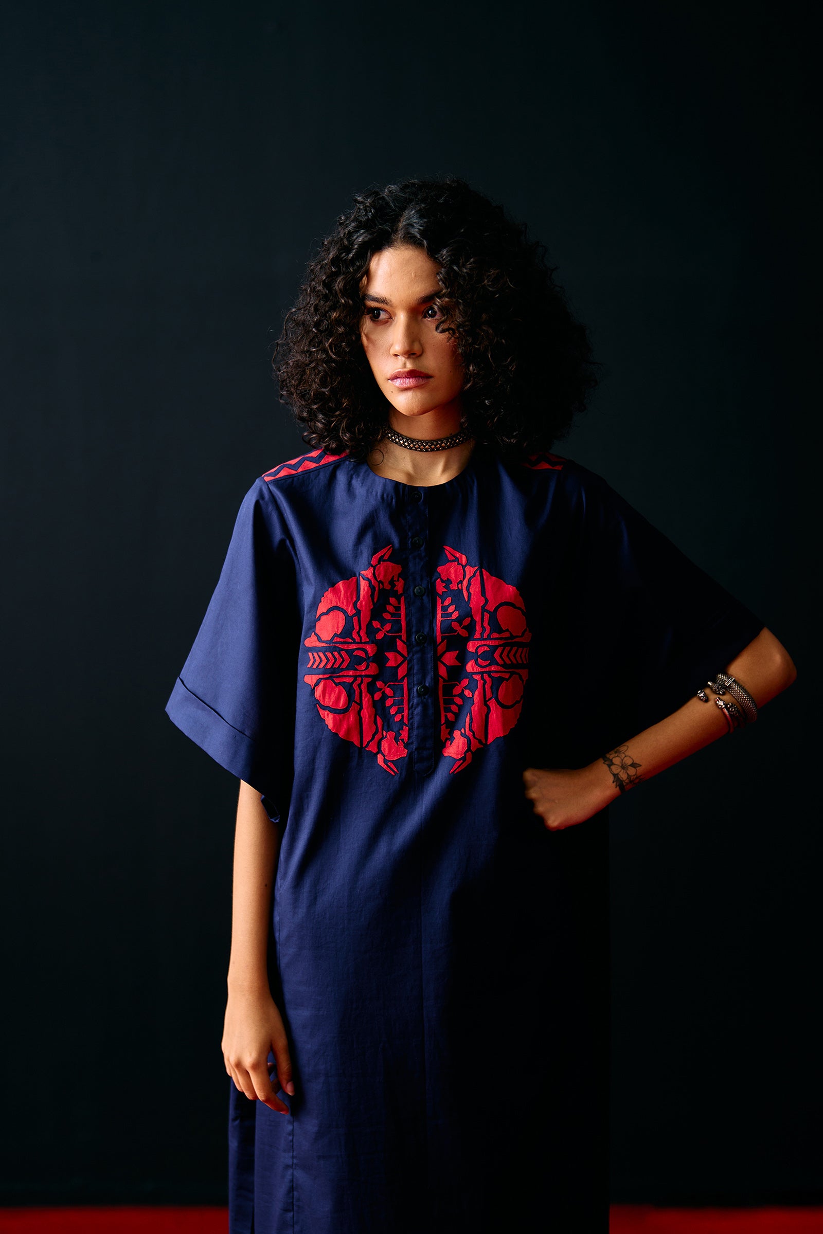 NAVY TRIBAL APPLIQUE' KAFTAN
