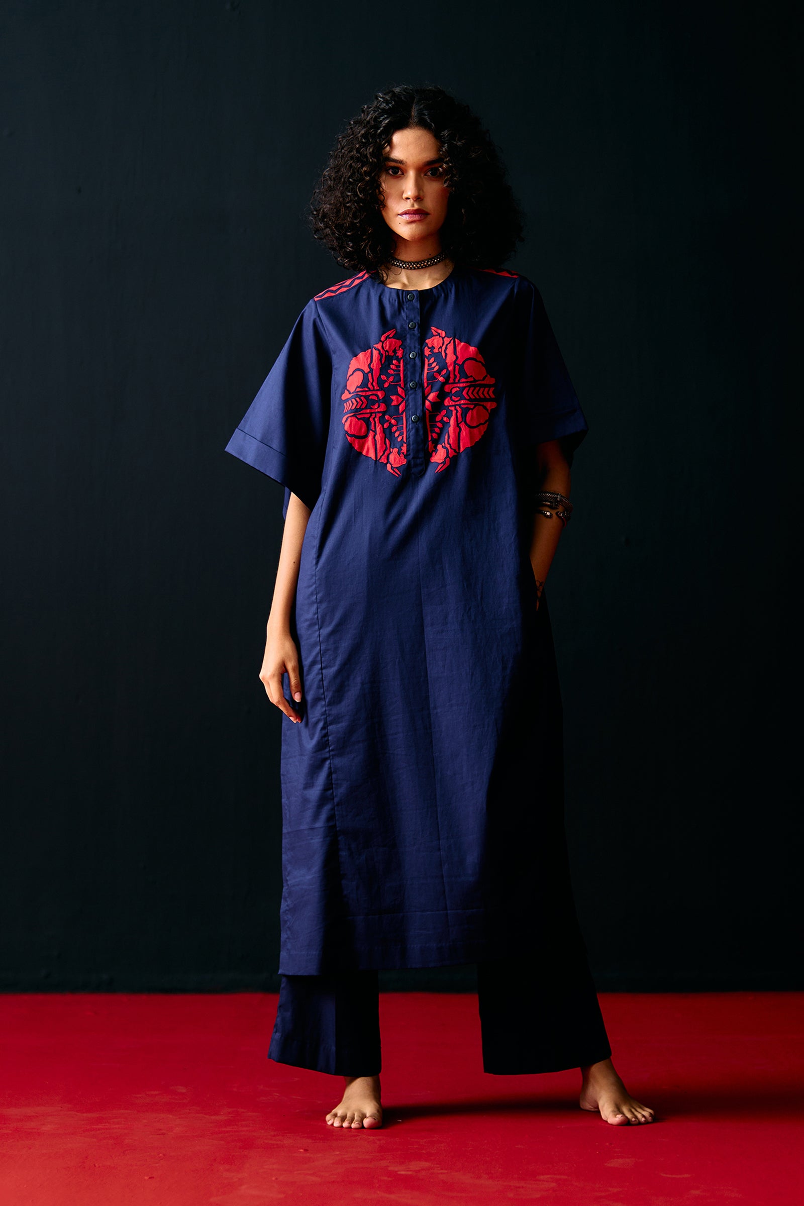 NAVY TRIBAL APPLIQUE' KAFTAN