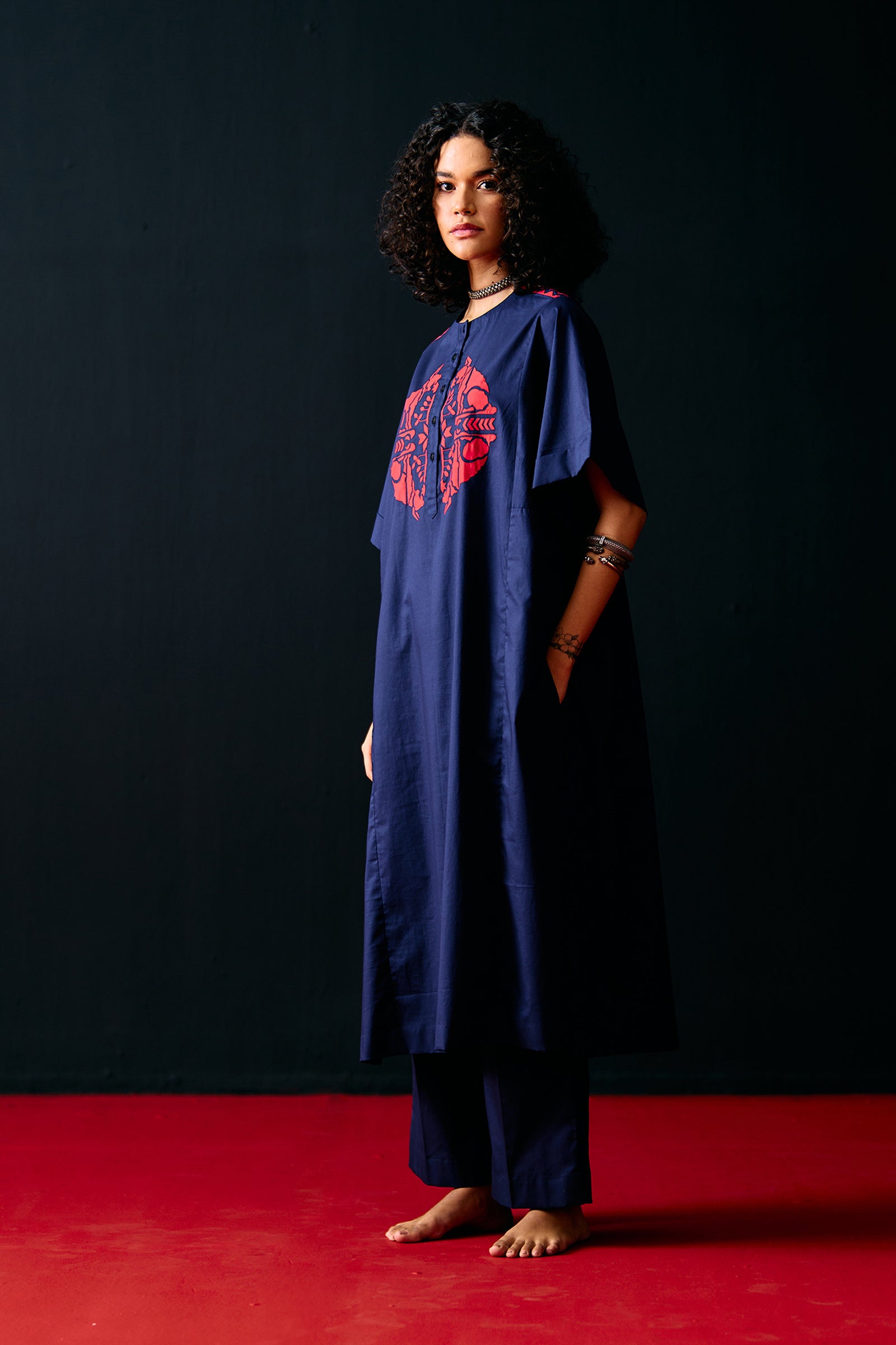 NAVY TRIBAL APPLIQUE' KAFTAN