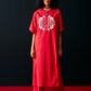 RED TRIBAL APPLIQUE' KAFTAN