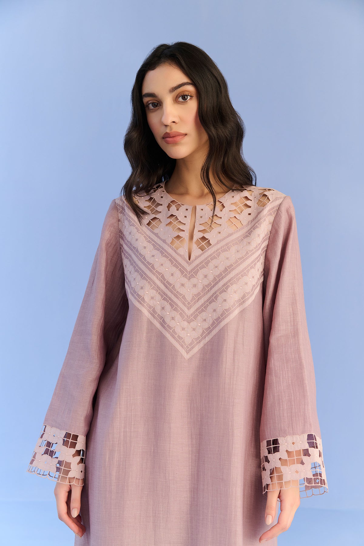 LACE APPLIQUE' AND CUTWORK DRESS