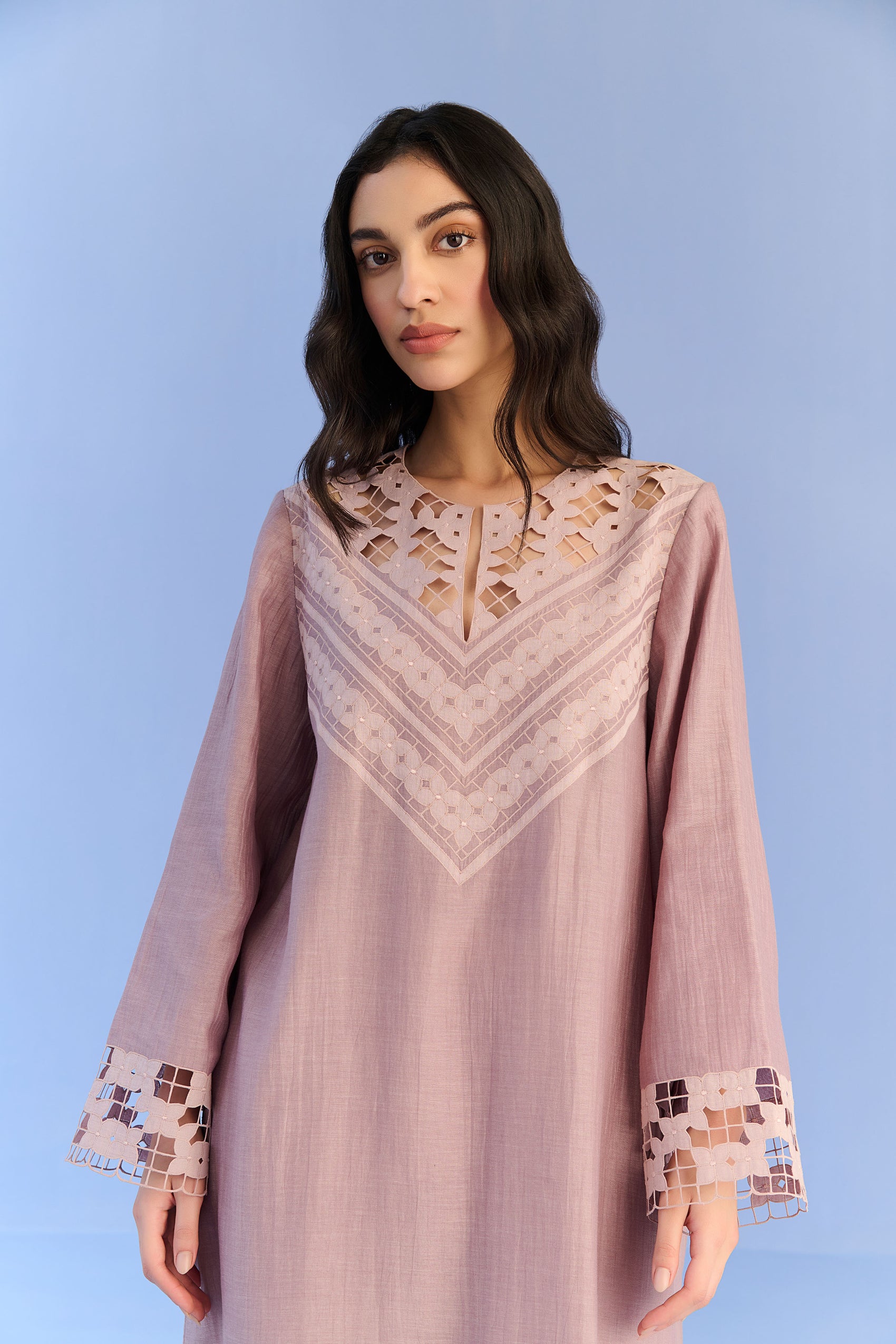 LACE APPLIQUE' AND CUTWORK DRESS