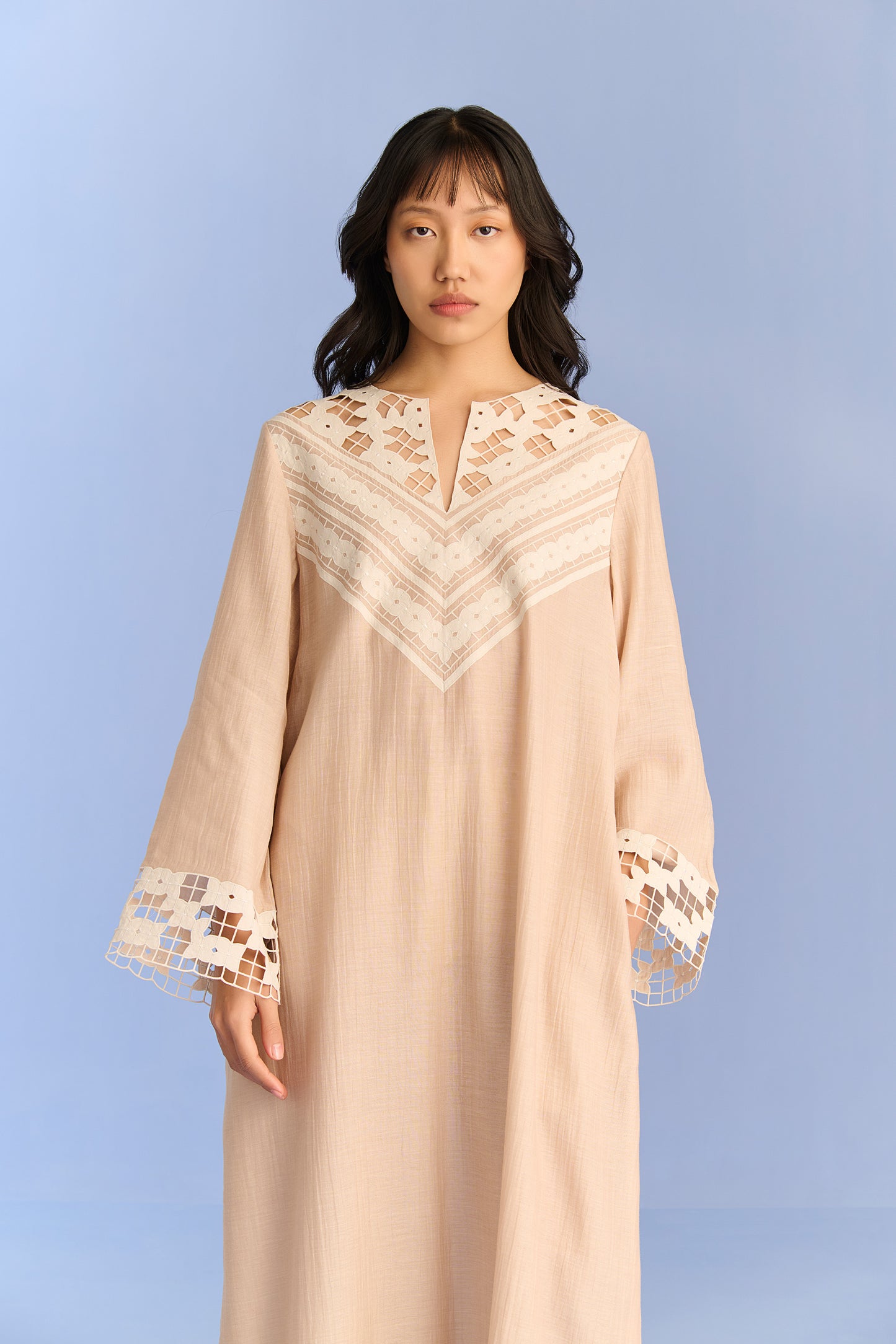 LACE APPLIQUE' AND CUTWORK DRESS
